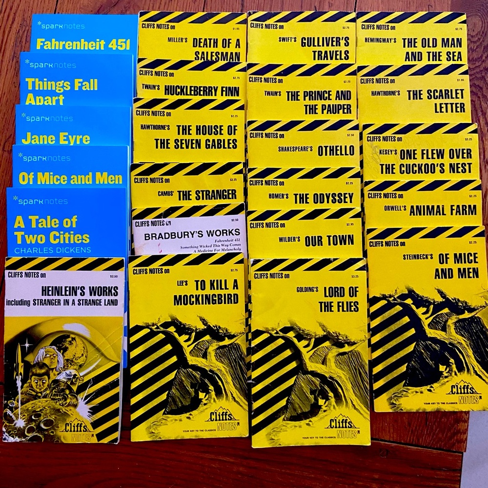 Various Cliff Notes and Spark Notes.  A great supplement for required HS reading